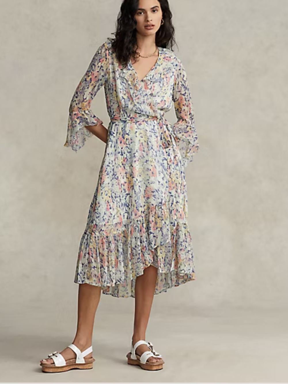 NWOT Polo Ralph Lauren Floral Crinkled Chiffon Wrap Dress in Size 4
